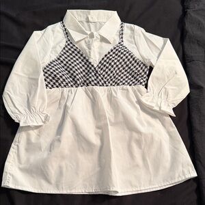 Stylish White Dress with Houndstooth Pattern